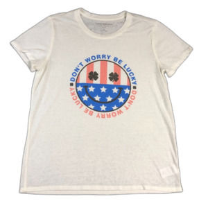Lucky Brand Shirt Womens Large White‎ American Flag Graphic Logo Solid Tee